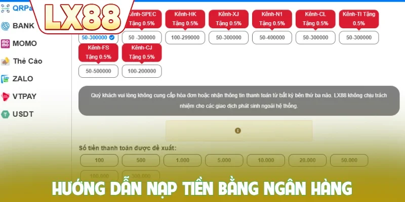 Hướng dẫn nạp tiền bằng ngân hàng