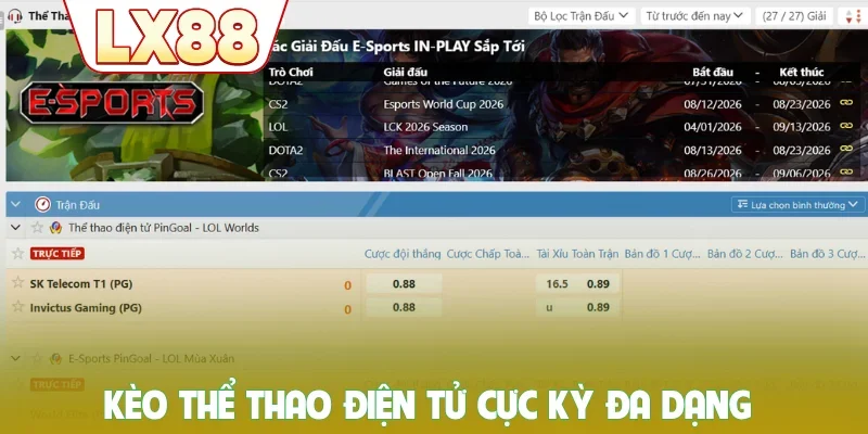 Kèo thể thao điện tử cực kỳ đa dạng