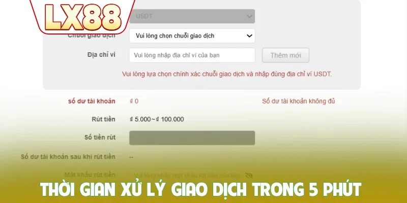 Thời gian xử lý giao dịch trong 5 phút